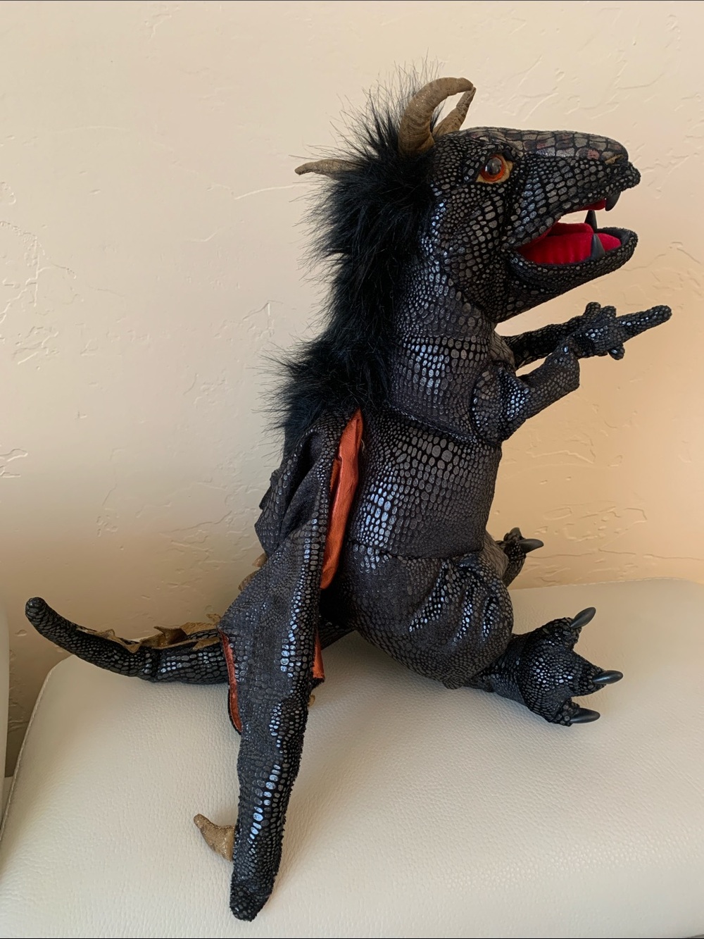Folkmanis Black Dragon Hand Puppet 18” Pretend Play Fantasy Stuffed - Picture 4 of 10